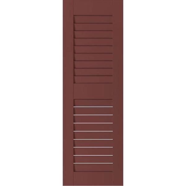 Ekena Millwork 12 in. x 32 in. Exterior Real Wood Western Red Cedar Louvered Shutters Pair Cottage Red