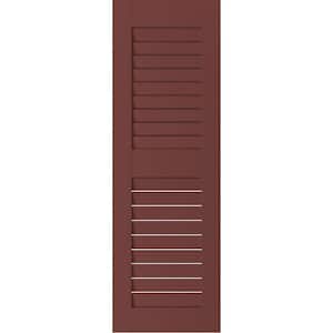 12 in. x 36 in. Exterior Real Wood Sapele Mahogany Louvered Shutters Pair Cottage Red