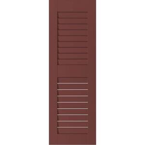 12 in. x 45 in. Exterior Real Wood Sapele Mahogany Louvered Shutters Pair Cottage Red