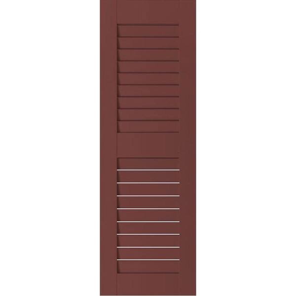 Ekena Millwork 12 in. x 46 in. Exterior Real Wood Western Red Cedar Louvered Shutters Pair Cottage Red