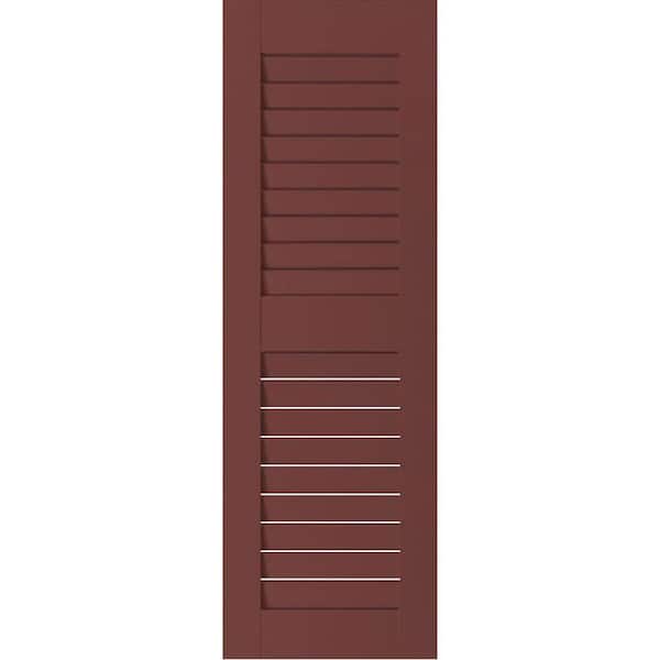 Ekena Millwork 12 in. x 57 in. Exterior Real Wood Western Red Cedar Louvered Shutters Pair Cottage Red