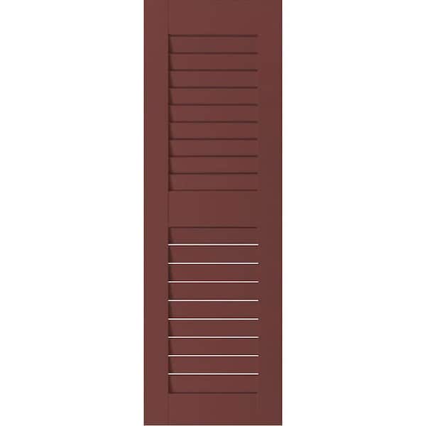 Ekena Millwork 12 in. x 66 in. Exterior Real Wood Pine Louvered Shutters Pair Cottage Red