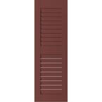 15 in. x 27 in. Exterior Real Wood Western Red Cedar Louvered Shutters Pair Cottage Red