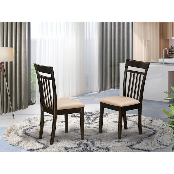 East West Furniture Cappuccino Linen Fabric Upholstered Wood Chairs With Cushion, Set of 2