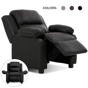 Deluxe Padded Black Faux Leather Upholstery Kids Recliner Headrest w/Storage Arm