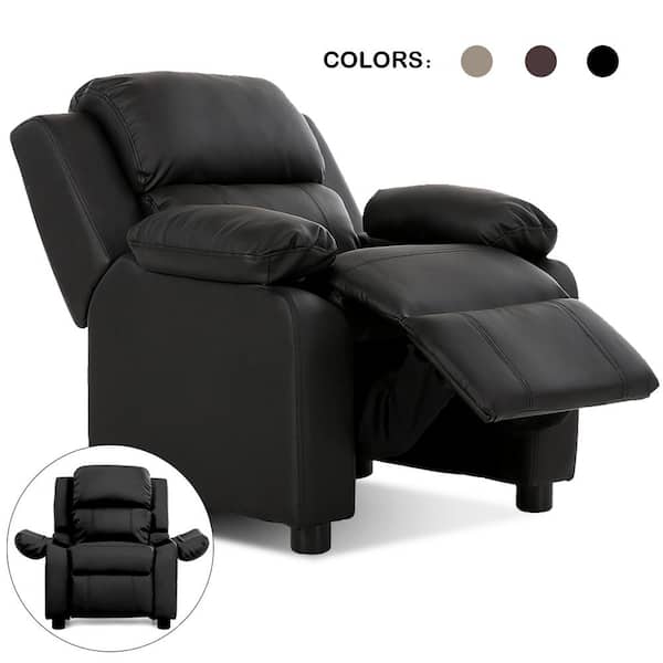 Costway Deluxe Padded Black Faux Leather Upholstery Kids Recliner Headrest w/Storage Arm
