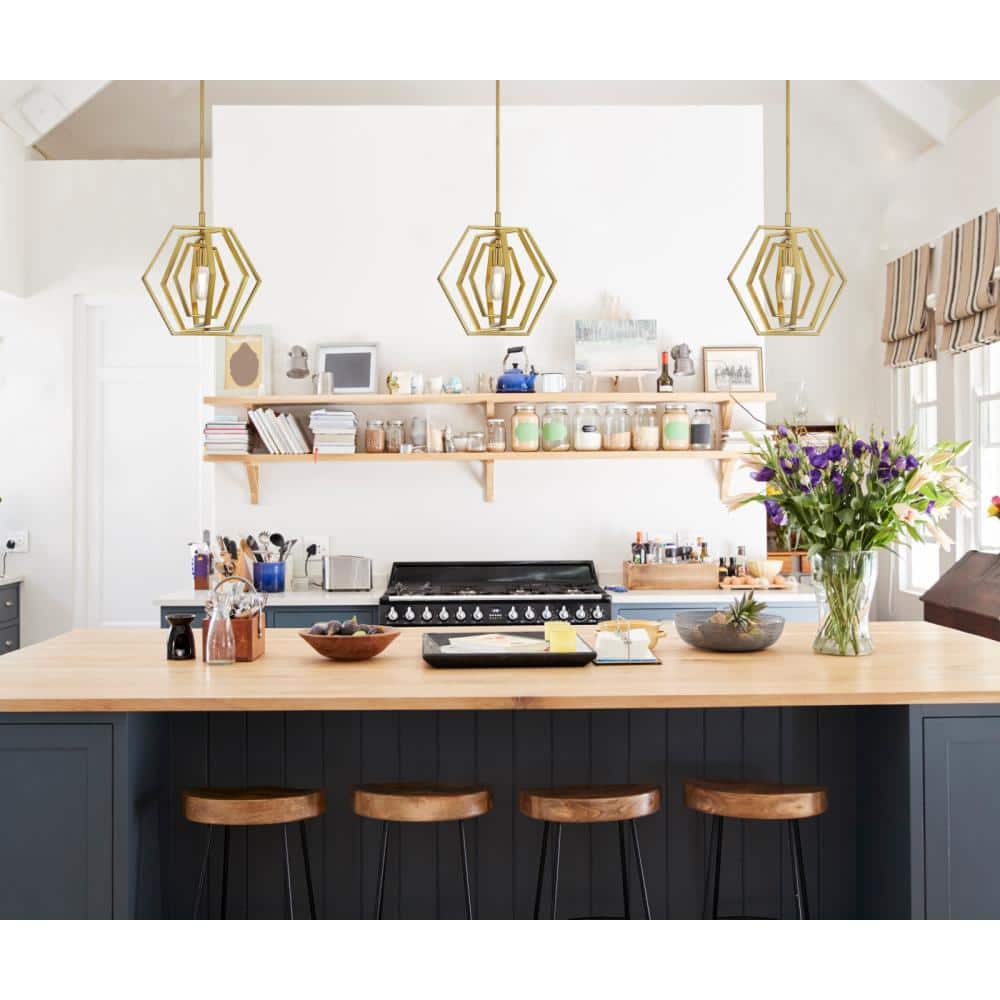 Geometric Champagne Brass Single Pendant Light