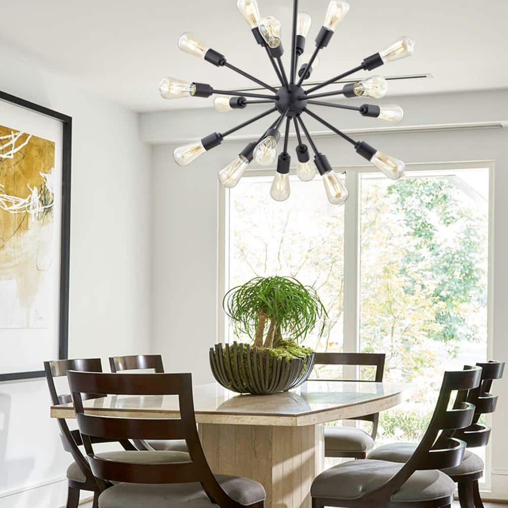 Matte Black 18-Light Metal Sputnik Chandelier