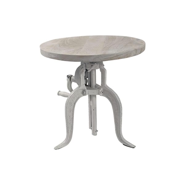 Regan 18 in. Round Adjustable Whitewash End Table