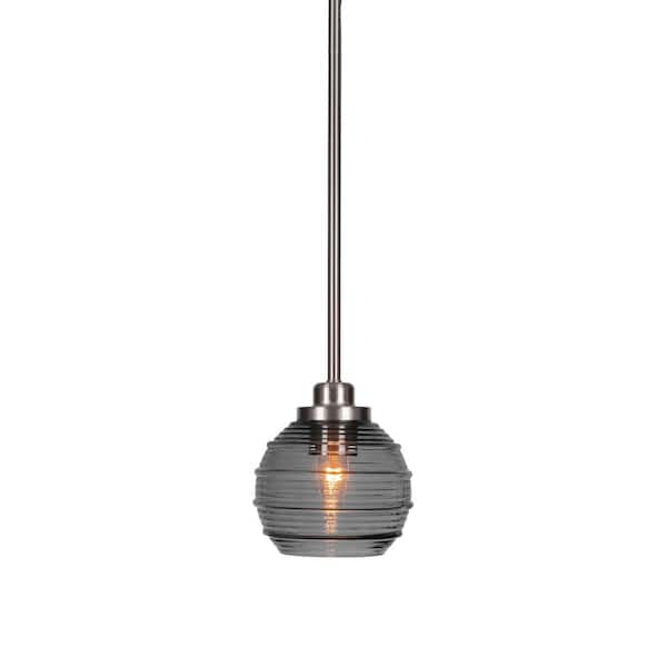 Unbranded Monroe 100-Watt 1-Light Brushed Nickel Shaded Pendant Light with Smoke Ribbed Glass Shade, No Bulb Included