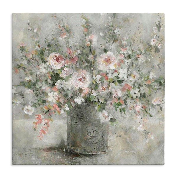 Soft Pink Blooms Farmhouse Bouquet by Carol Robinson Unframed Graphic Art Print Nature 24 in. x 24 in.