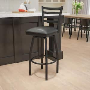 Black Hercules Series Ladder Back Swivel Barstool, Commercial Grade Modern Metal Bar Stool with 360° Swivel Seat