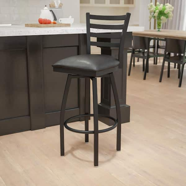 Hercules 32 in. Black Low Back Metal Bar Stool with Vinyl Seat Ladder Back Swivel