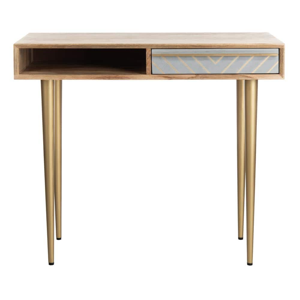 Leni Transitional Home Office Desk with Chevron Brass Inlay