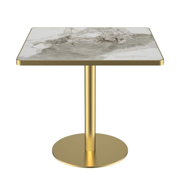 Light Slate Grey Modern Sintered Stone 31.5 in. Tulip Base Square Dining Table Seats 2