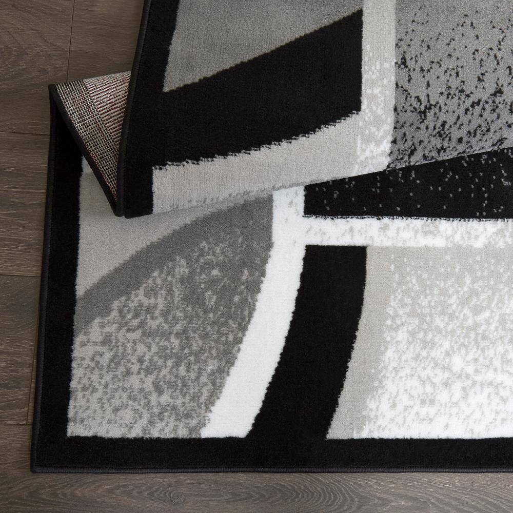 Black and Gray Abstract Border Area Rug, 21" x 35"