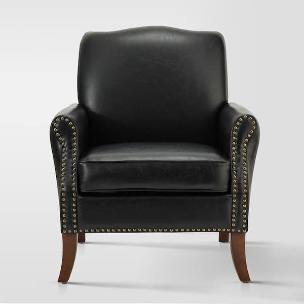 JAYDEN CREATION Calestin Transitional 31 in. Black Faux Leather Arm Chair with Solid Wooden Legs