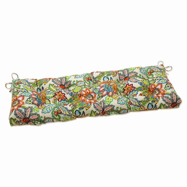 Pillow Perfect Floral Rectangular Outdoor Bench Cushion in Blue