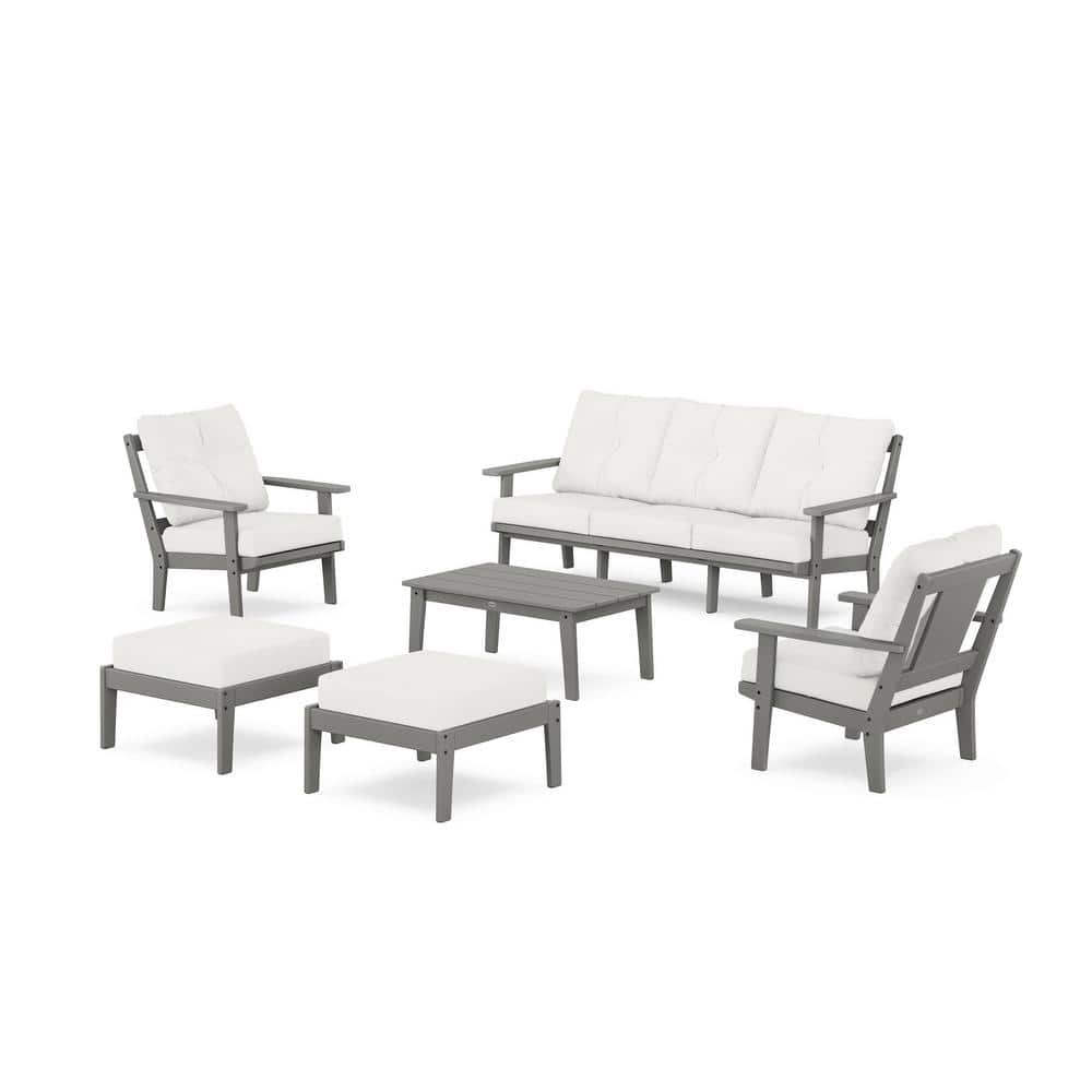 Prairie 6-Piece Plastic Lounge Sofa Set in Slate Grey/Natural Linen Cushions price history on PriceWatchPro