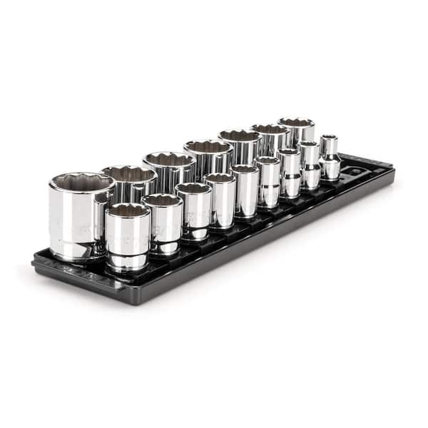 TEKTON 1/2 in. Drive 12-Point Socket Set with Rails (3/8 in.-1-5/16 in.) (16-Piece)