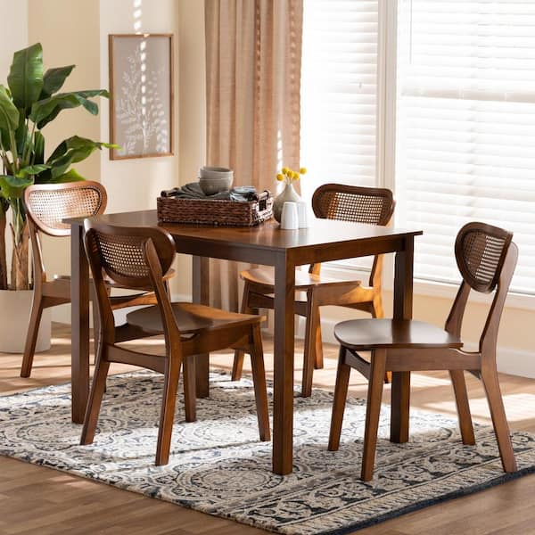 Baxton Studio Jeriah 5-Piece Walnut Brown Wood Top Dining Set