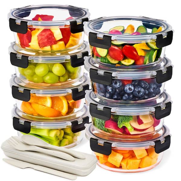 Glass Meal Prep Containers with Airtight Lids, 8-Pack Dishwasher, Oven and, Freezer Safe Food Storage Containers