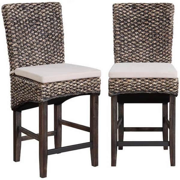 Coast to Coast imports 26"H Warm Natural Sea Grass High Back Wood Frame Counter Height Dining Barstools with Polyester Seat Material Set of two