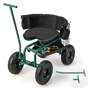 0.18 cu. ft. Metal Rolling Garden Cart Outdoor Gardening Workseat with Adjustable Height and Tool Storage