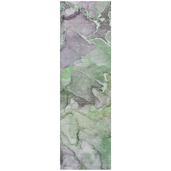 Dream Shag Premium Machine Washable Abstract ADS500 Green 2 ft. x 7 ft. Runner Rug