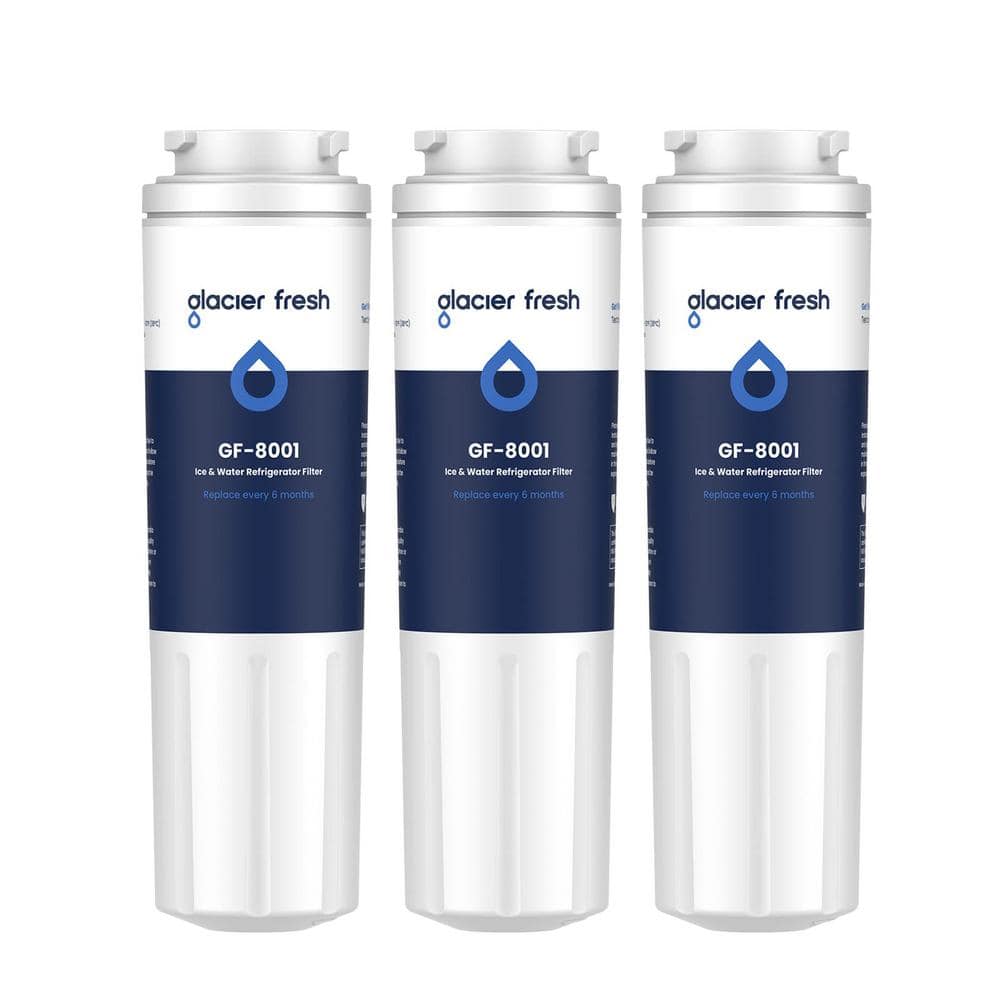 GLACIER FRESH UKF8001 Refrigerator Water Filter Cartridges ，NSF 42 Certified, 3 Packs