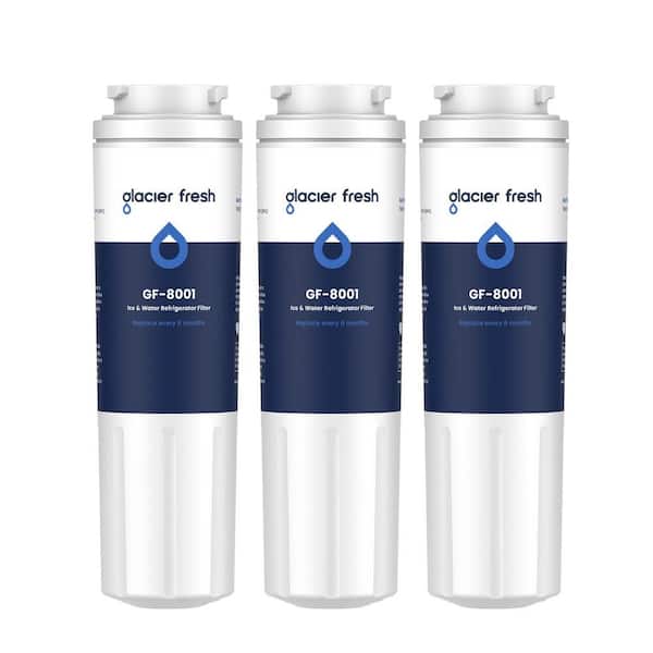 GLACIER FRESH UKF8001 Refrigerator Water Filter Cartridges ，NSF 42 Certified, 3 Packs
