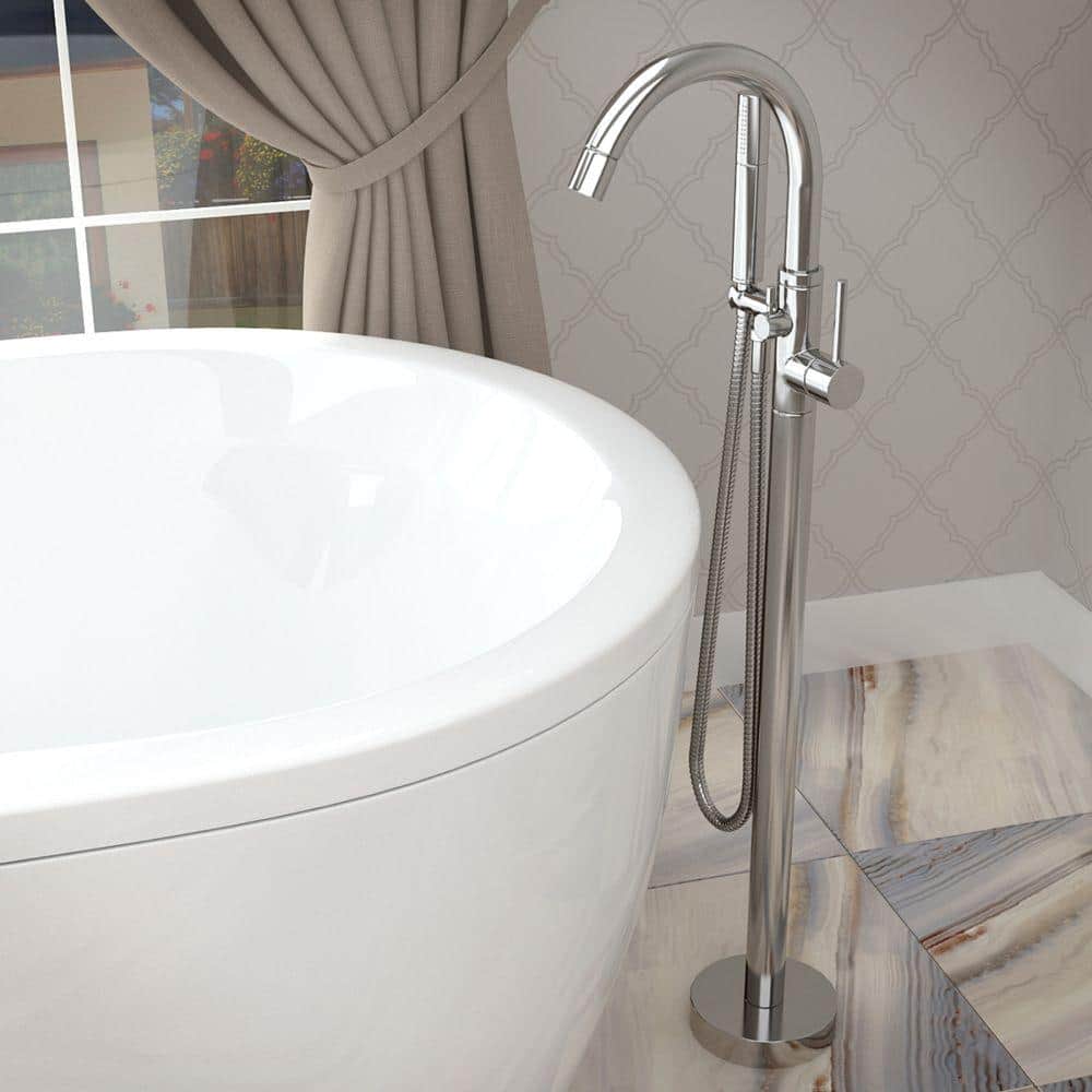 Matte White Solid Surface Freestanding Soaking Bathtub with Chrome Faucet