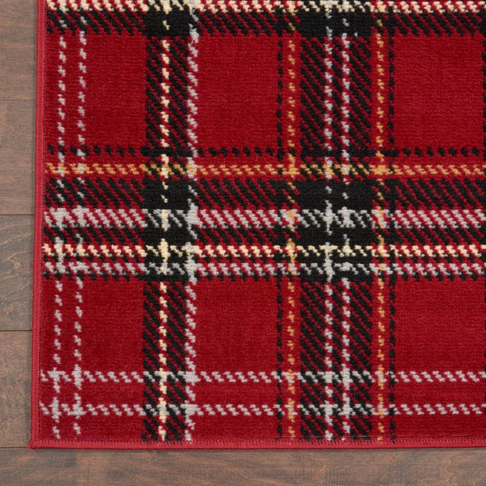 Red Plaid Rectangular Synthetic Area Rug 7' x 10'
