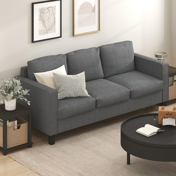 Bayonne 75.39 in. Square Arm Fabric Upholstered Rectangle Sofa in Grey
