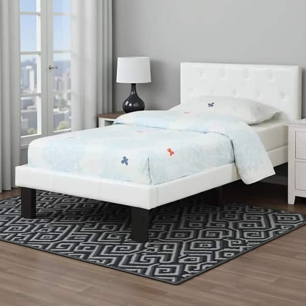 Benjara Modern White Wood Frame Full Panel Bed with Tufted Headboard ...