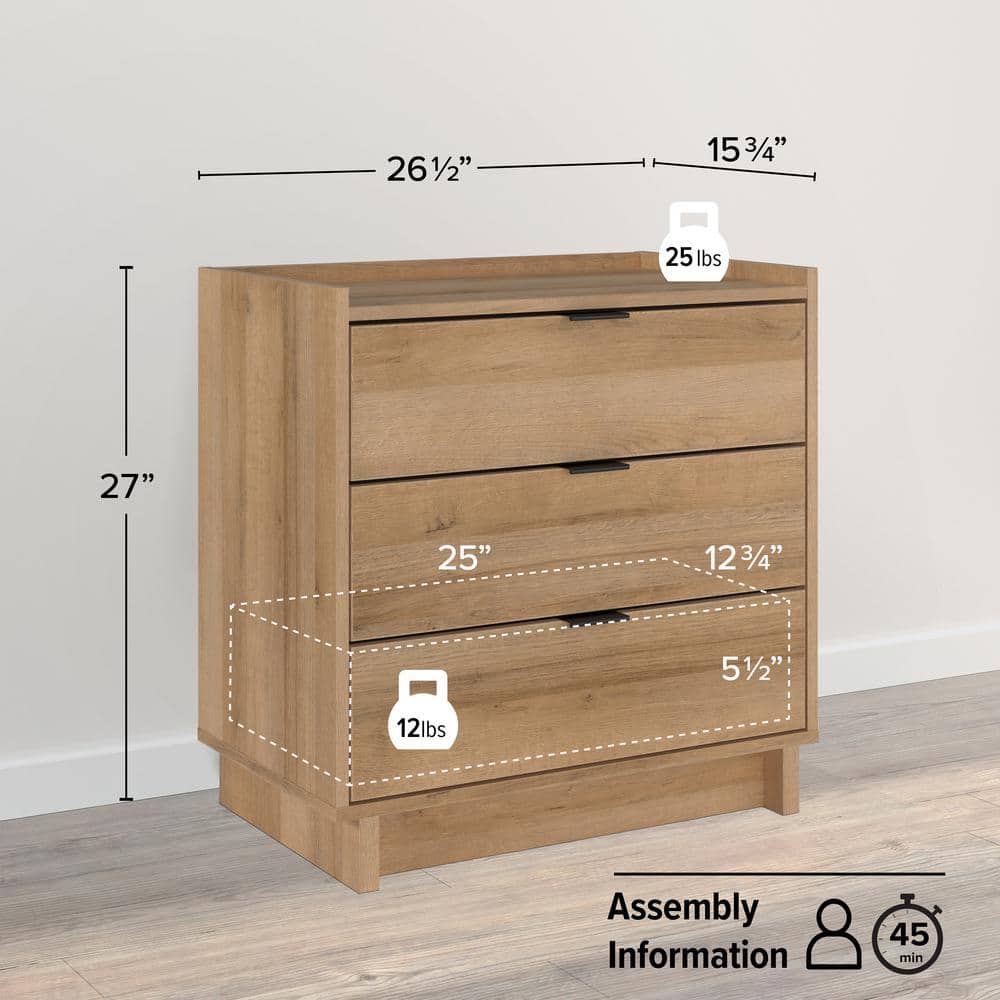 Natural Oak 3-Drawer Nightstand with Integrated Pulls