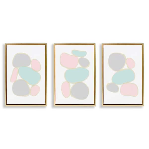 Stupell Industries Pastel Stones on White by Martina Pavlova 3 Pieces Gold Floater Frame Abstract Graphic Art Print 31 in. x 21 in.