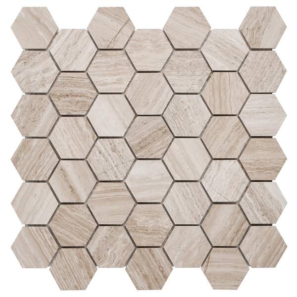 Ivy Hill Tile Hexagon Wooden Beige 12 in. x 12 in. x 8 mm Mosaic