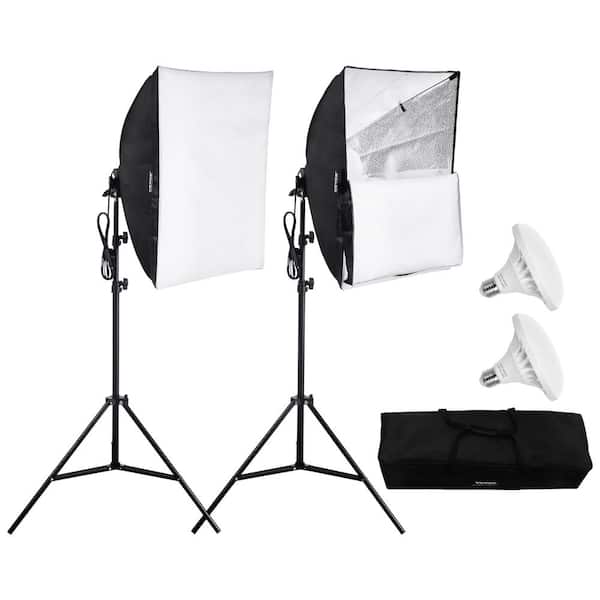 VEVOR Soft Box Lighting Kit 24 in. x 24 in. with 30-Watt 5500K LED Bulbs Adjustable Tripod Stand Studio Lights for Photography
