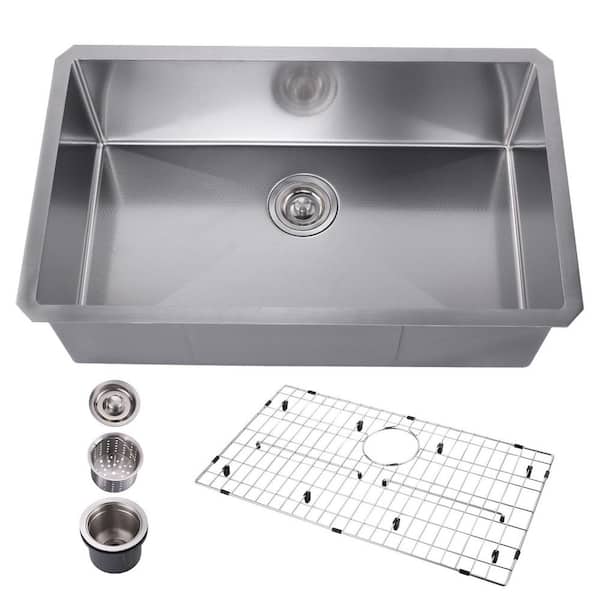 30 in. Drop-In Single Bowl 16 Gauge Honeycomb Nickel Stainless Steel Kitchen Sink with Bottom Grids and Drain Strainer