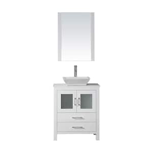 Dior 29 in. W Bath Vanity in White with Stone Vanity Top in White with Square Basin and Mirror