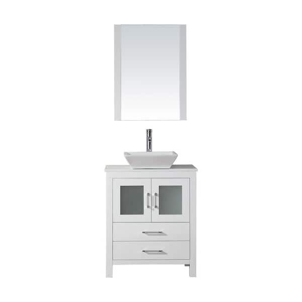 Virtu USA Dior 29 in. W Bath Vanity in White with Stone Vanity Top in White with Square Basin and Mirror