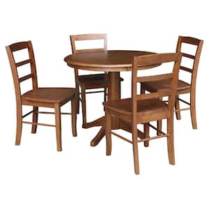 5-Piece Set Bourbon Oak 36 in. Round Dining Table with 4-Side Chairs