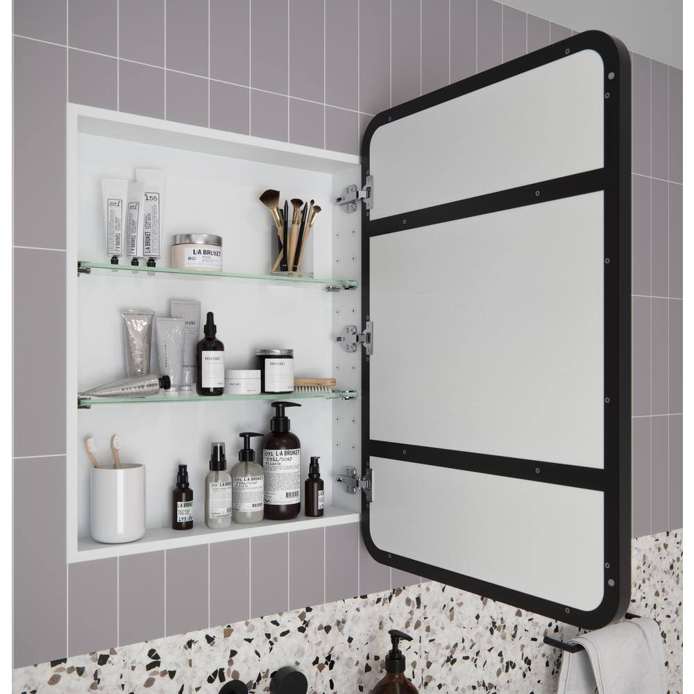 Black Stainless Steel Recessed Medicine Cabinet with Mirror