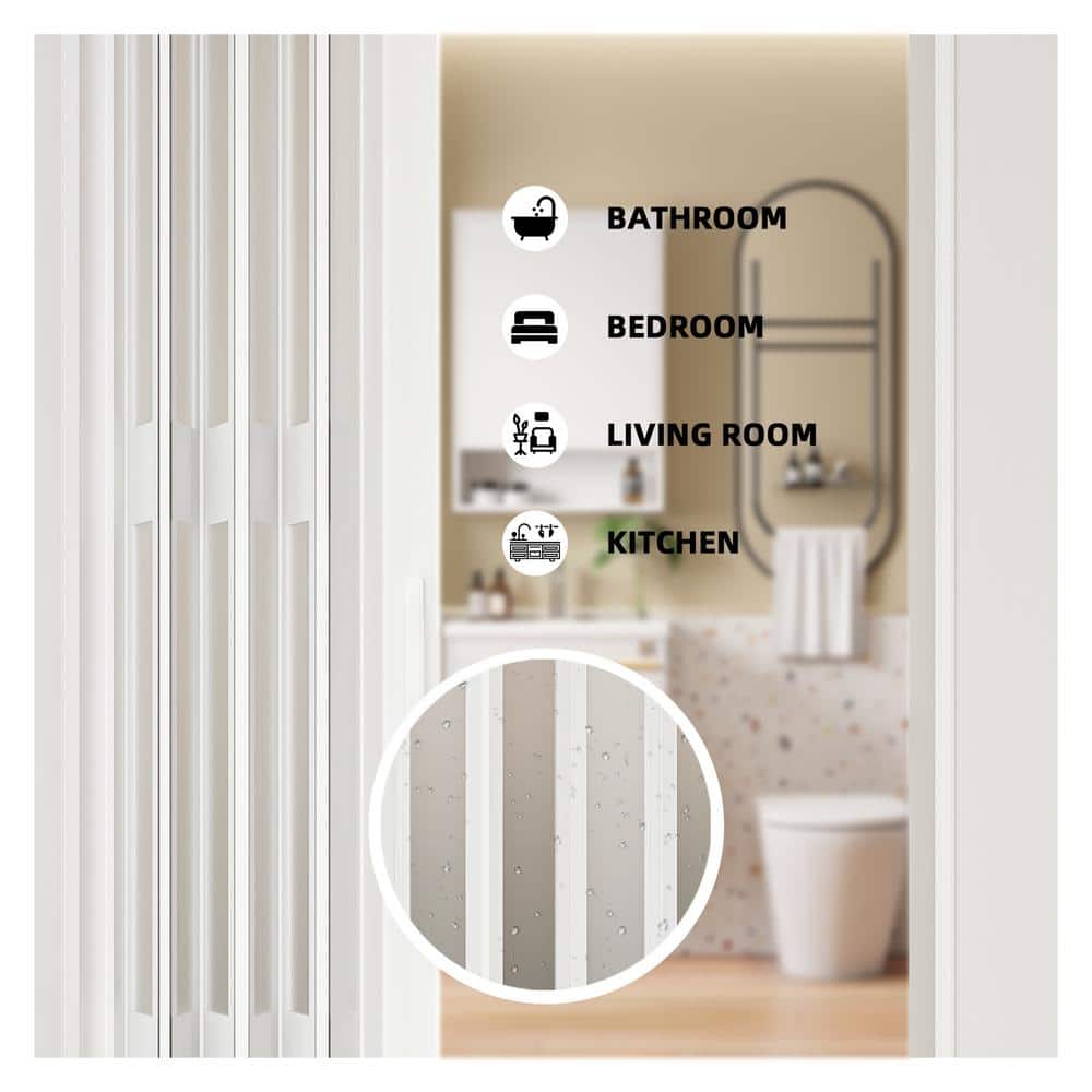 White Frosted Acrylic and Vinyl Accordion Closet Door