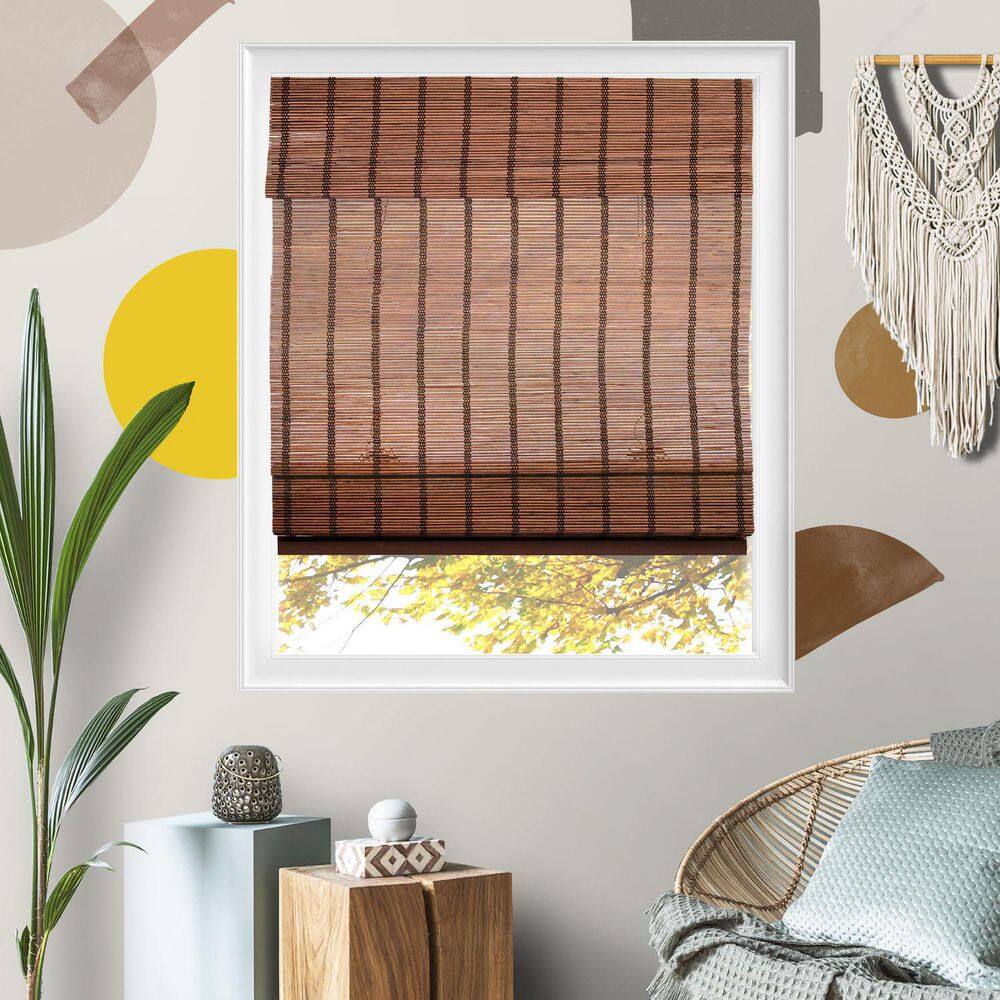 29 in. W x 64 in. L Natural Woven Cordless Light Filtering Bamboo Roman Shades for Window, Deep Bronze price history on PriceWatchPro