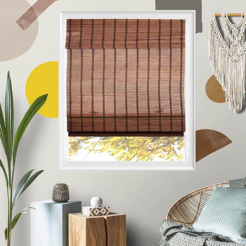 31 in. W x 64 in. L Natural Woven Cordless Light Filtering Bamboo Roman Shades for Window, Deep Bronze price history on PriceWatchPro