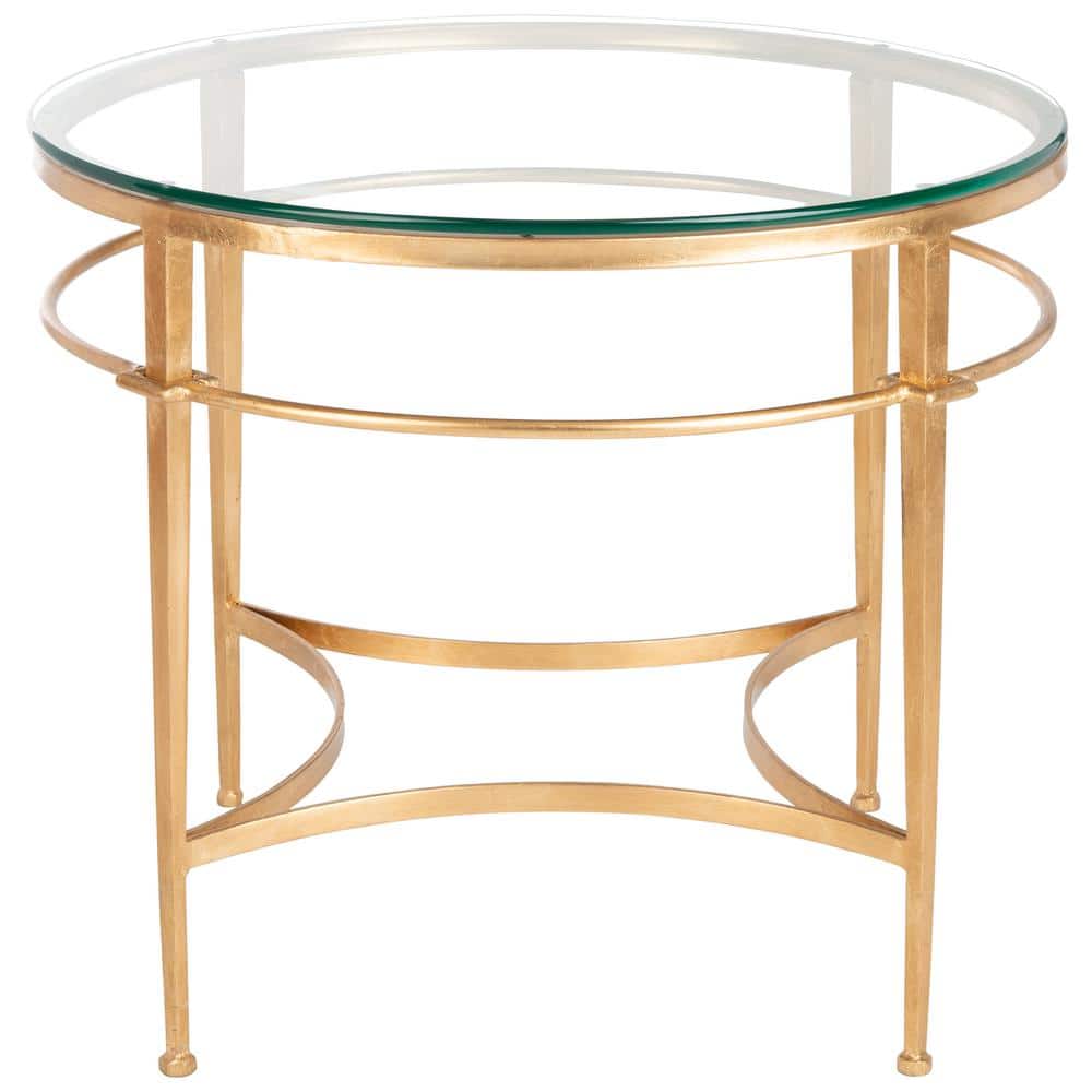 Ingmar Round Antique Gold Metal and Glass Side Table