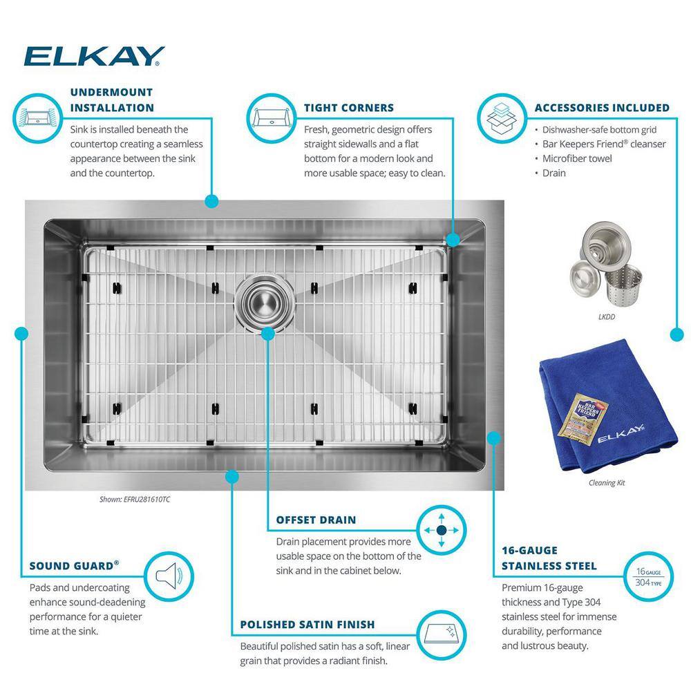 Elkay 31'' Satin Stainless Steel Single Bowl Undermount Sink
