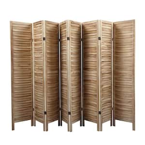 8-Panel Sycamore Wood Panel Screen Folding Louvered Room Divider, Light Burn